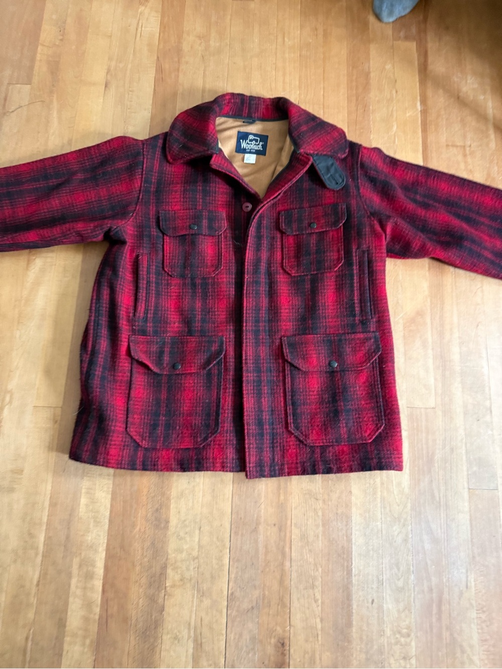 Woolrich Red and Black Plaid Pea Coat